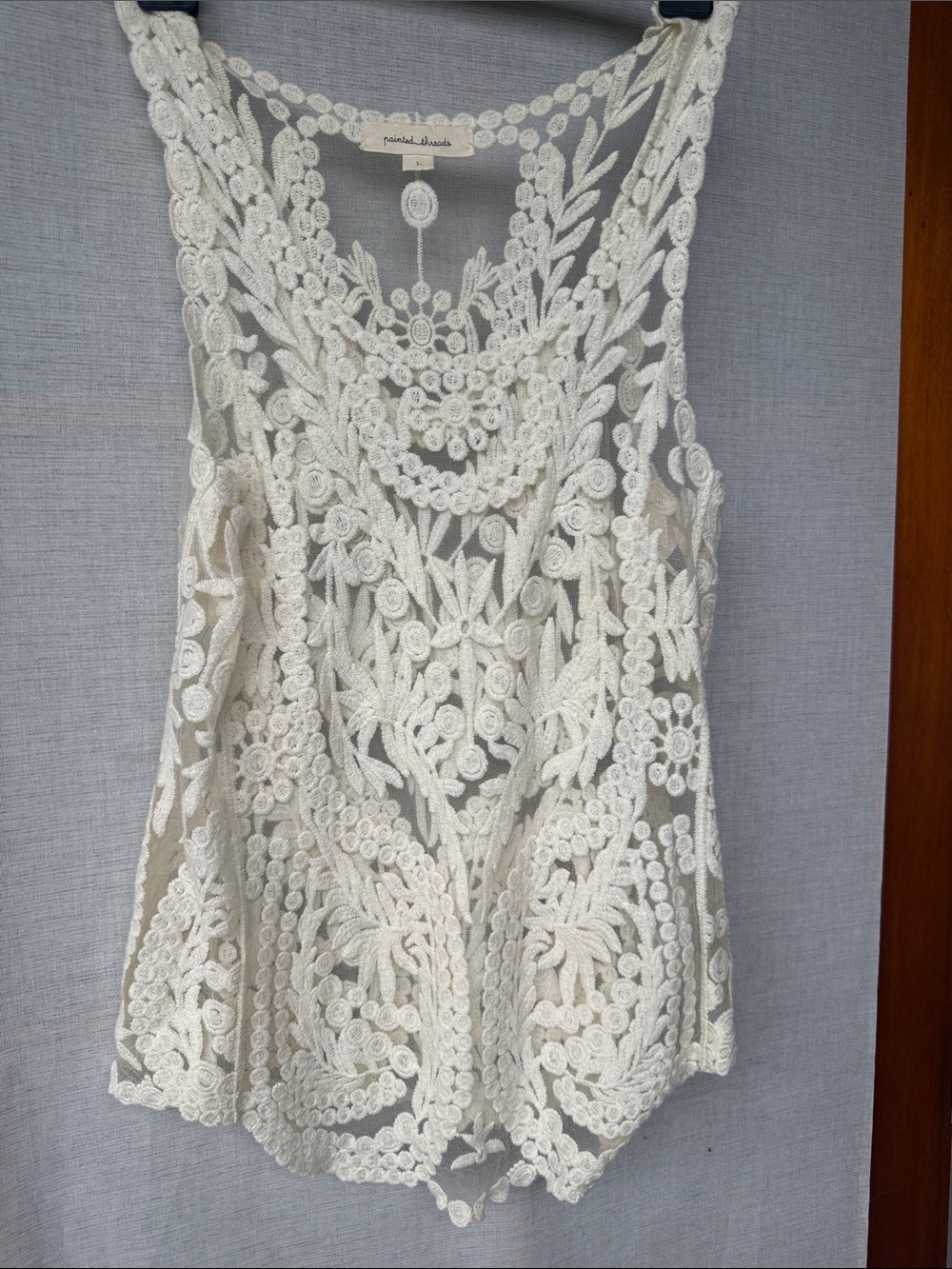 painted threads Ivory Crochet Lace Tank Top